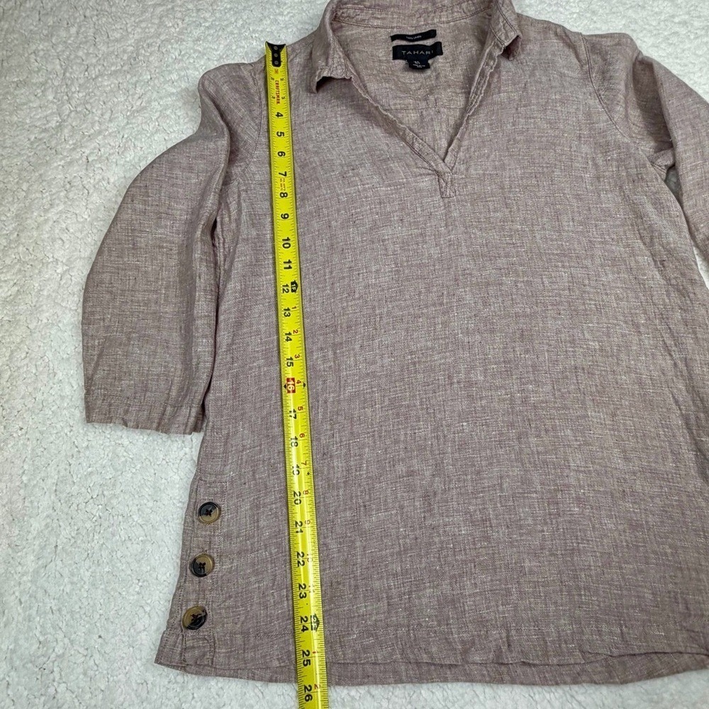 Tahari Sz S Linen V-Neck 3/4 Sleeve Top Side-Button Pullover Lagenlook - Picture 7 of 9